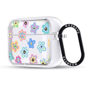 MOSNOVO for AirPods Pro 3 Case, Protective Clear Case with Shockproof Dual Layer Hard Luxe Metal Ring Designed for AirPods Pro 3 Generation - Groovy Flower