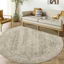 7ft Round 7' Round Rug Washable Area Rugs Vintage Rug Indoor Floor Cover Floral Print Circle Rugs Cream&Light Tan