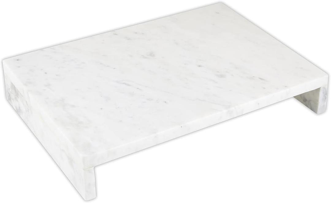 Santa Barbara Design Studio Waterfall Marble Tray - Elegant Table Display Riser Charcuterie Cheese Board Footed Stand, 14" x 10", White