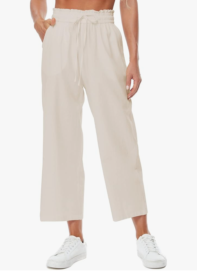 Womens Linen Pants Wide Leg High Waisted Drawstring Casual Flowy Pants with Pockets, L Womens Linen Pants Wide Leg High Waisted Drawstring Casual Flowy Pants with Pockets, L