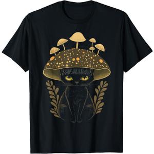 Cute Cottagecore Aesthetic Cat Mushroom Women Kids T-Shirt Small