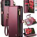 Defencase for Moto G - 2026/2025 Case, RFID Blocking Wallet Case for Motorola Moto G 5G 2025 & 2026 PU Leather Magnetic Flip Wrist Strap Zipper Card Holder Phone Cases for Women and Men, Wine Red