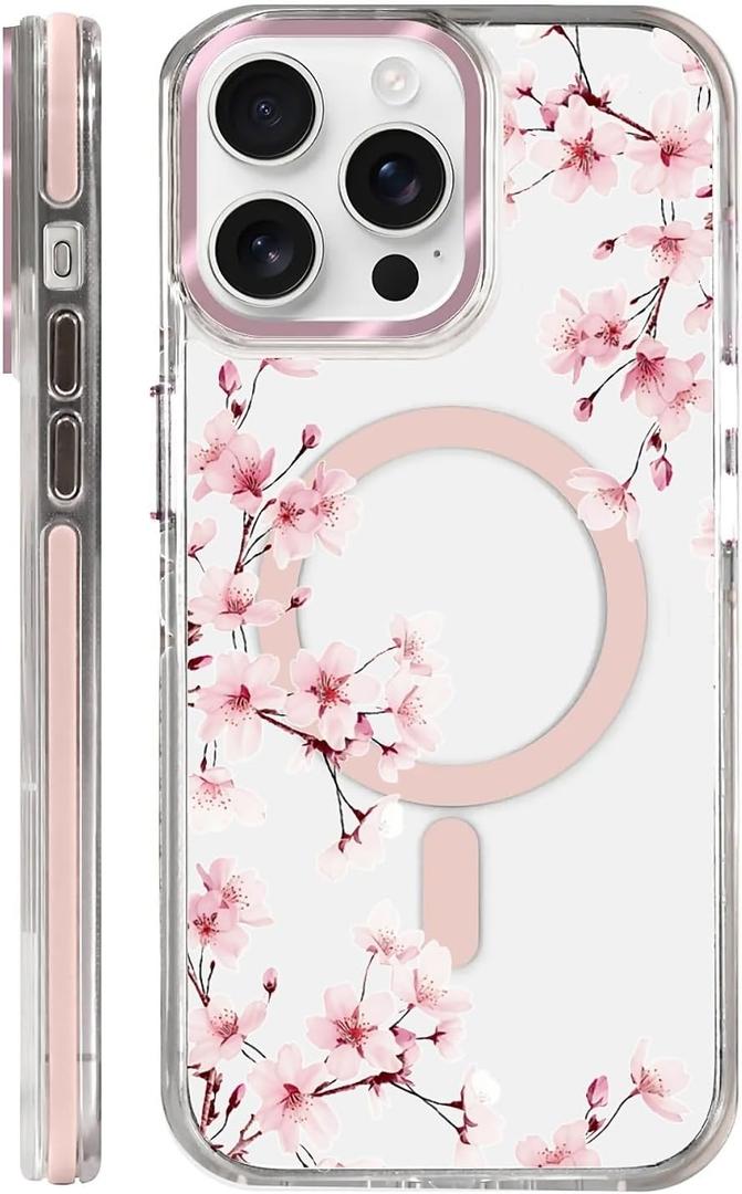 for iPhone 14 Pro Max Case Compatible with Magsafe,Clear Aesthetic Design Cute for Girls Women,Anti-Drop Protective Hard Phone Case for iPhone 14 Pro Max-Cherry Blossom Sakura Floral