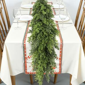 Real Touch Cedar Garland, Christmas Artificial Realistic Faux Cypress Pine Garlands, Christmas Greenery Garland Decorations for Mantle, Table, Stairs, Doorframe, Fireplace, Winter Garlands (9FT)