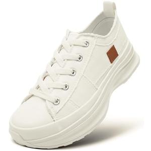 ZGR Womens Low Top Platform Sneakers,White Canvas Sneakers,Casual Platform Tennis Shoes, Size 10