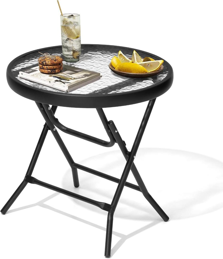 JOINHOM Outdoor Side Table - Small Patio End Table All Weather, Patio Furniture Sets and Outside Furniture for Pool, Balcony, Deck, Porch, Black, Round*1,  Product Dimensions 17.7"D x 17.7"W x 17.7"H