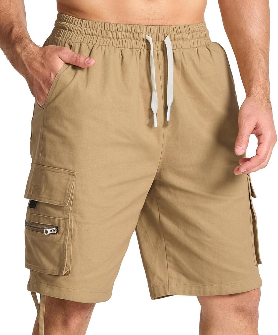 Mens Cotton Cargo Hiking Shorts with Multi Pockets Summer Outdoor Work Casual Shorts (S)