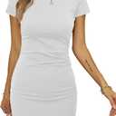 Laughido Women's Short Sleeve Ruched Bodycon Mini Sundress Summer Casual T Shirt Dress (L)