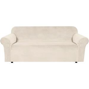H.VERSAILTEX Stretch Velvet Sofa Covers for 3 Cushion Couch Covers Sofa Slipcovers Furniture Protector Soft with Non Slip Elastic Bottom, Crafted from Thick Comfy Rich Velour (Sofa 72"-90", Ivory)