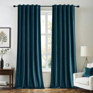MIULEE Blue Velvet Curtains 108 inches Long 2 Panels - Luxury Room Darkening Curtains for Bedroom Living Room Thermal Insulated Fall Decor Super Soft Window Drapes Rod Pocket & Back Tab, Peacock Blue