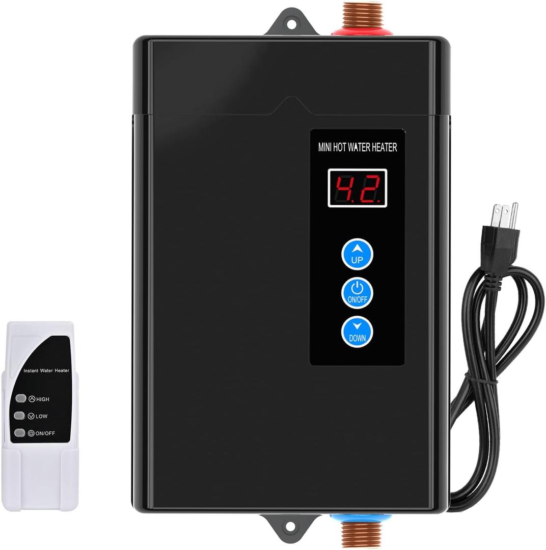 3KW Electric Tankless Water Heater, 110V High Efficiency, On-Demand Hot Water, Eco & Quiet, with Smart Digital Display (110V Black)