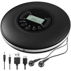CD Player Portable, Discman with Stereo Earbuds and Bluetooth Output, AntiSkip Shockproof Walkman, Compact and Lightweight, Power DC or 2xAA Battery