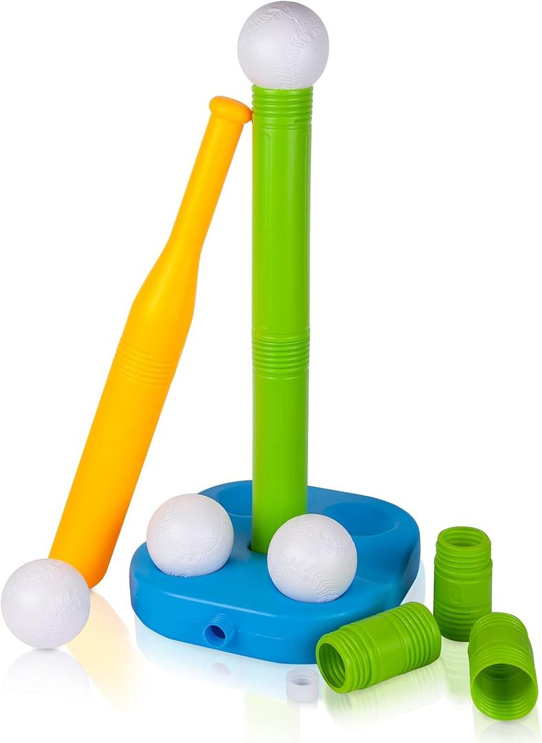 Liberry Adjustable T-Ball Set for Kids and Toddlers, Includes Kids Baseball Bat, Adjustable Height Tee Ball Stand, 4 Balls and Weighted Base, Sports Game Toy Gift for Boys Girls (Green)