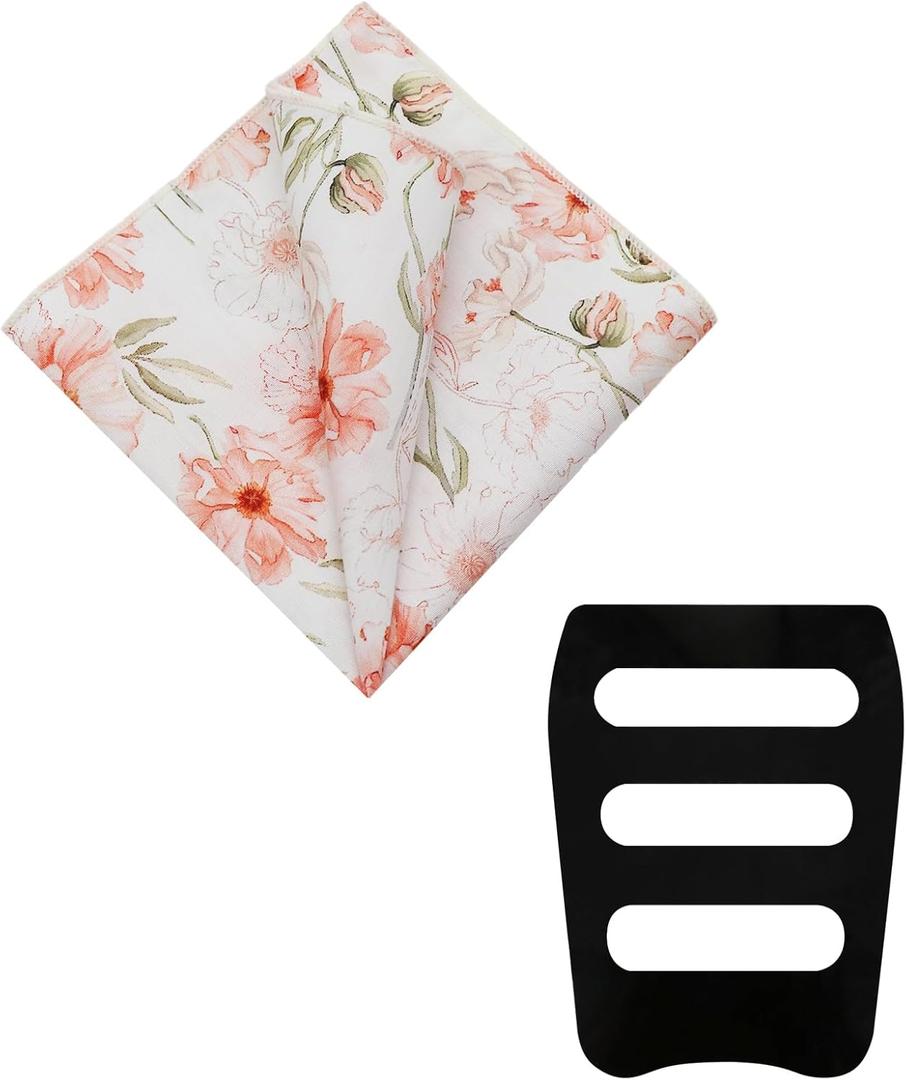 LHXzizizi Floral Pocket Square for men, Handkerchief for Men Mens Cotton Pocket Square with Holder for Banquet Wedding Party (Light Pink Flower)