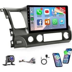 Naifay 4+64G Android 13 Car Radio for Honda Civic 2006 2007 2008 2009 2010 2011, 10.1inch IPS Touch Screen for Civic Stereo with Carplay Android Auto Bluetooth FM GPS WiFi SWC Camera+MIC