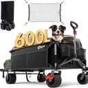 PORTAL 26" Extra Wide 55" Long Foldable Wagon with Tailgate, Large 600L Collapsible Wagon with Cargo Net, 400 LBs Heavy Duty Utility Cart with Big All-Terrain Wheels for Beach, Camping, Sports, Dogs