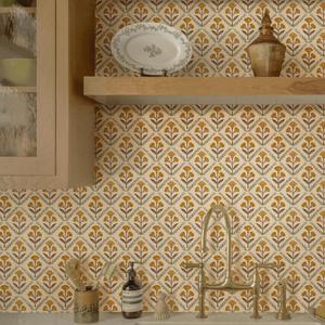 Dimoon 17.3''x197'' Peel and Stick Wallpaper Floral Cute Contact Paper Vintage Village Country Cottage Wallpaper Farmhouse Yellow Beige Renter Friendly Geometry Waterproof Embossed Kitchen Bedroom (Orange)