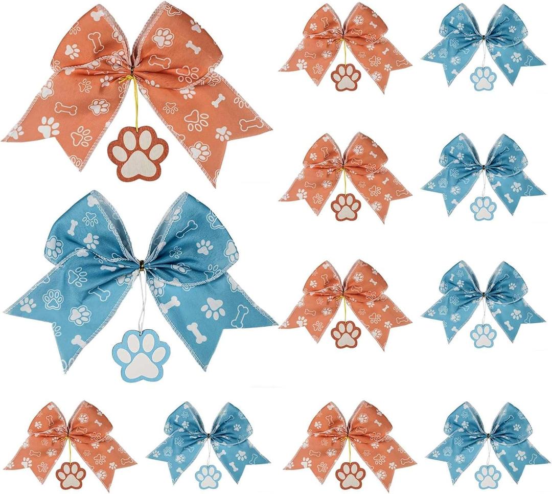 12Pcs Christmas Tree Topper,5.9 * 5.9inch Blue Orange Bow Christmas Ornament Tree Decoration,Santa hat Tree Topper Bow Decorations,Party Tree Topper Festive Window Decorations