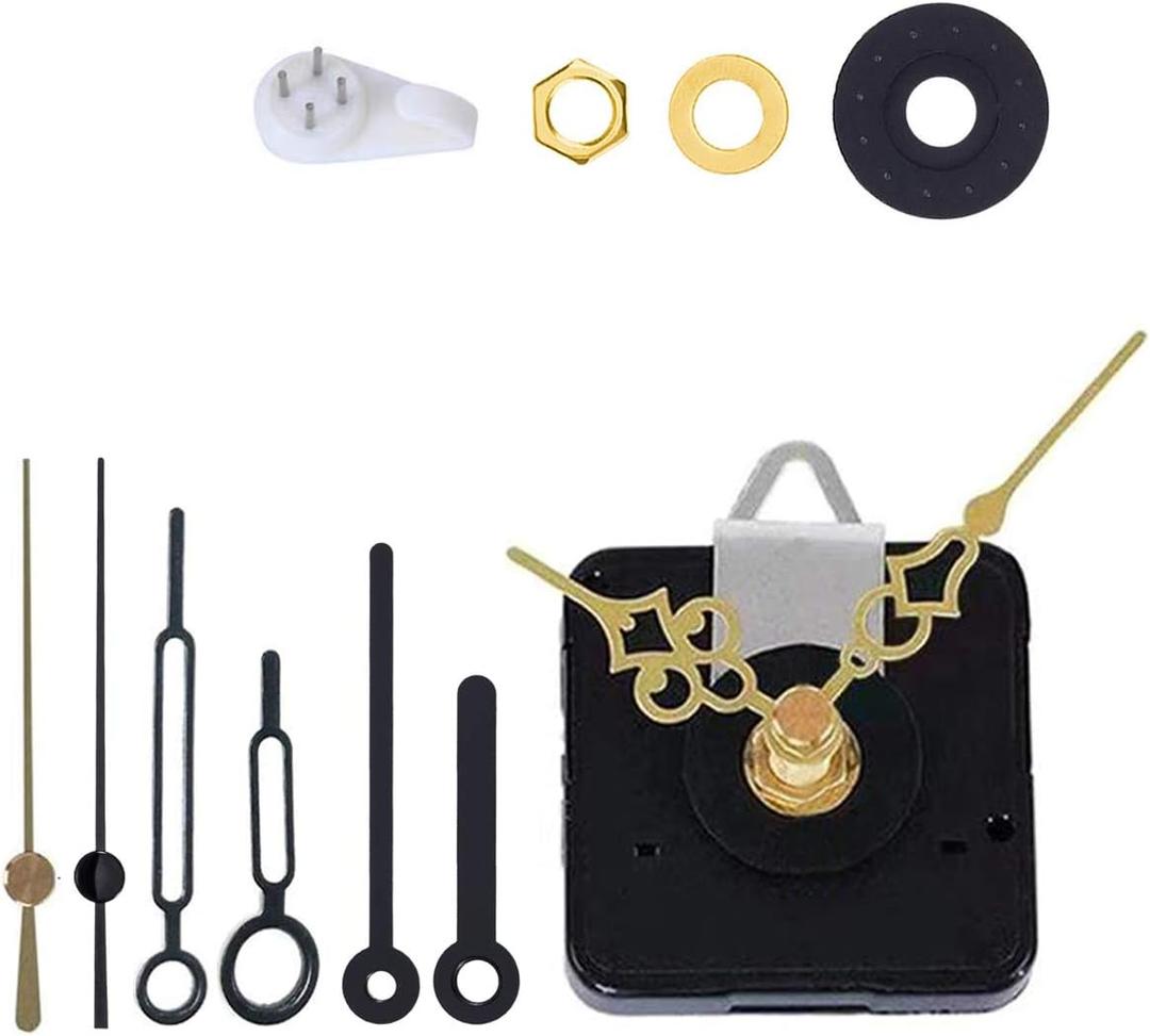 Non-Ticking Hands Quartz DIY Wall Miniature Clock Movement Mechanism Battery Operated DIY Repair Parts Replacement with 3 Pairs of Short Hands, 5/32 Inch Max Dial Thickness, 1/2 Inch Total length