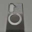 Meifgino Magnetic Case with Removable Phone Ring Stand for Samsung Galaxy S25 Plus, [Glitter Card & Wrist Strap] [MagSafe Compatible] [Built in Mirror] Phone Ring Stand + Phone Case Kit, Silver