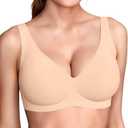 Vertvie 2026 Womens Wireless Jelly Bras Push Up Cup-Engineered Support Deep V Lift Bra Seamless No Underwire T-Shirt Bralette(Sand,40C)