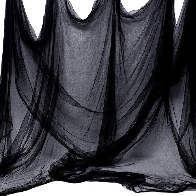 AOYOO Black Creepy Cloth 8.75 Yards x 85" with Fabric Scary Spooky Gauze Halloween Decorations for Haunted House Horror Decor Home Yard Indoor Outdoor Office Wall Vampire Zombie Theme Party Supply 4 PACK