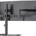 WALI Triple Monitor Stand, Free Standing Three LCD Monitor Fully Adjustable Desk Mount Fits 3 Screens up to 27 inch, 22 lbs Weight Capacity per Arm (MF003), Black