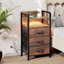 Lazzanto Night Stand Bedside Table Bedroom - Nightstand with Charging Station & LED Light Strip, Bed Side End Table with Storage Shelf & 3 Fabric Drawers, U-S-B Ports & AC Outlets, Rustic Brown