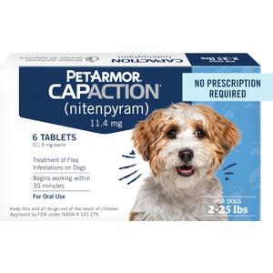 PetArmor CAPACTION (nitenpyram) Oral Flea Treatment for Dogs, Fast Acting Tablets Start Killing in 30 Minutes, Small Dog Flea Treatment 2-25 lbs, 6 Doses