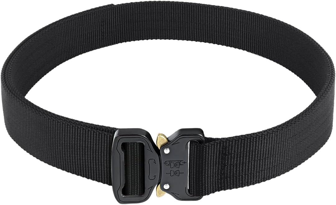 2 x AIKATE Men's Tactical Belt, Heavy Duty 1.5' Nylon Battle Belt with Quick Release Aluminium Buckle, Black, S-XL (Black, M)