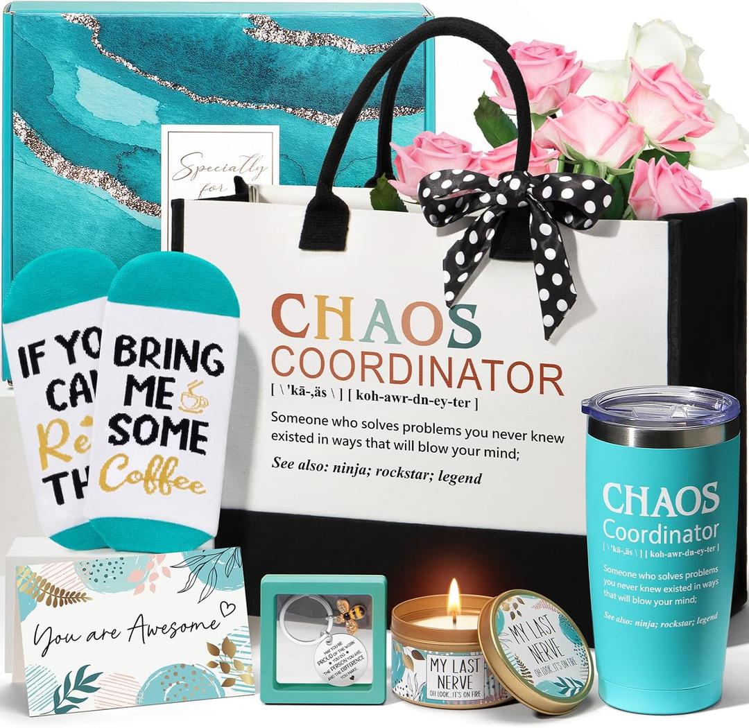 Thank You Gifts for Women, Chaos Coordinator Gifts Set for Coworker Manager Office Nurse Teacher Employee Appreciation Gift, Birthday Valentines Day Bosses Day Gift for her Boss Lady w/ Canvas Tote Bag