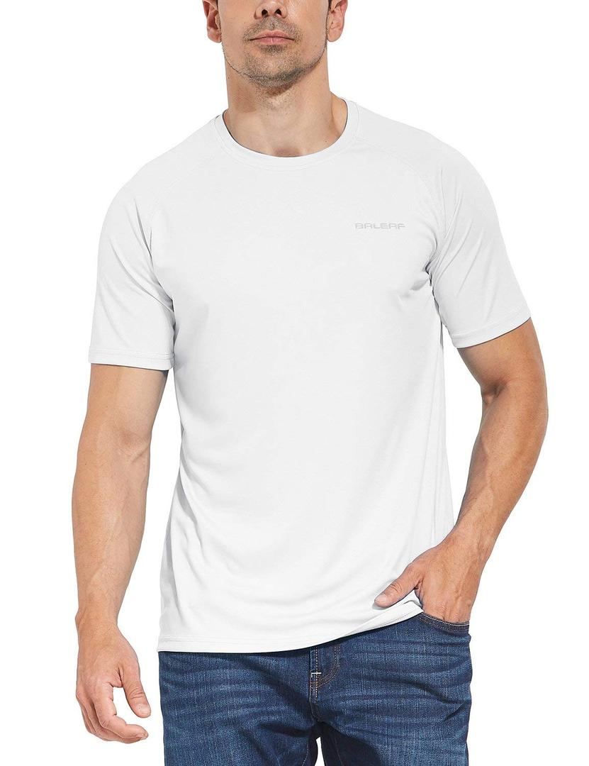 baleaf Men's Quick Dry Short Sleeve Shirt UPF 50+ for Swim White 2XL (White, XXL)