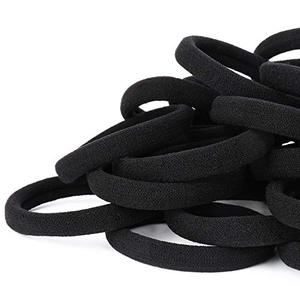 50PCS Black Hair Ties for Women, Cotton Seamless Hair Bands, Elastic Ponytail Holders, No Damage for Thick Hair, 2 Inch in Diameter, by Qarwayoc