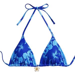 Milumia Floral Halter String Triangle Bikini Top for Women Bathing Suit Swim Top (Small, Royal Blue)
