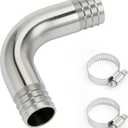 Stainless Steel 304 Sanitary Hose Barb Fitting 1" Barbed x 1" Barbed 90 Degree Elbow, 1pc Fitting with 2pcs Hose Clamps