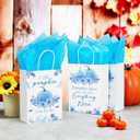 Yexiya 24 Set Thanksgiving Baby Shower Gifts Bags Bulk Fall a Little Pumpkin Is on The Way Bags with Tissue Paper Autumn Baby Shower Gender Reveal Thanksgiving Party Supplies Decorations (Blue)