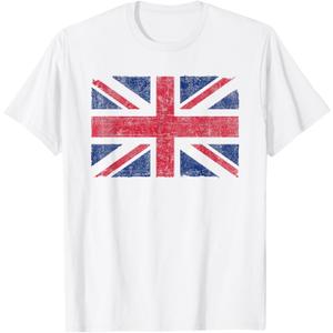 Retro Union Jack Vintage British Flag Great Britain UK T-Shirt, White, Large 