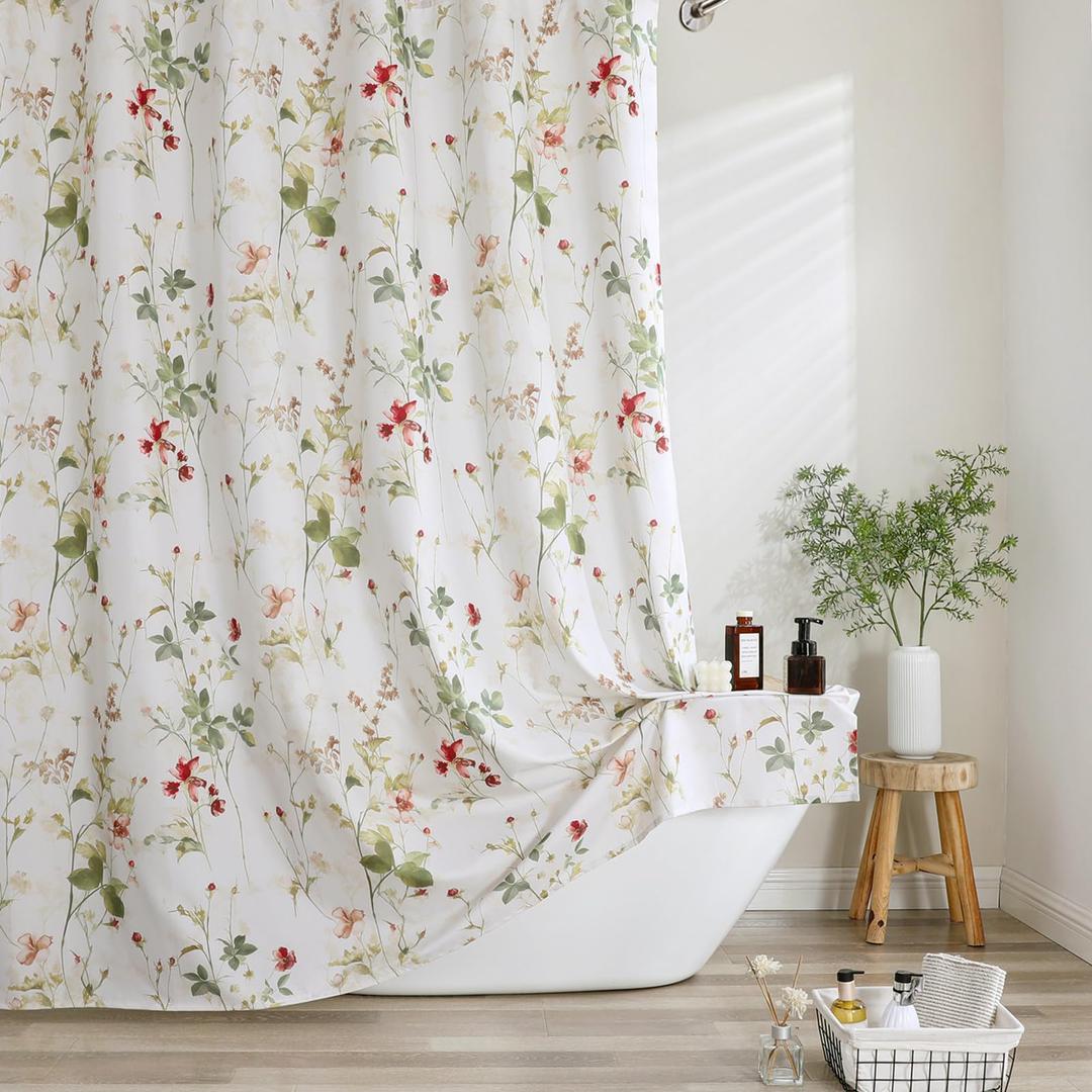 OVZME Floral Boho Shower Curtain 96 Inches Long, Waterproof Farmhouse Soft Fabric Leaves Floral Shower Curtain for Bathroom Hotel, Rustic Spring Home Decor, Machine Washable, 72Wx96L Inches