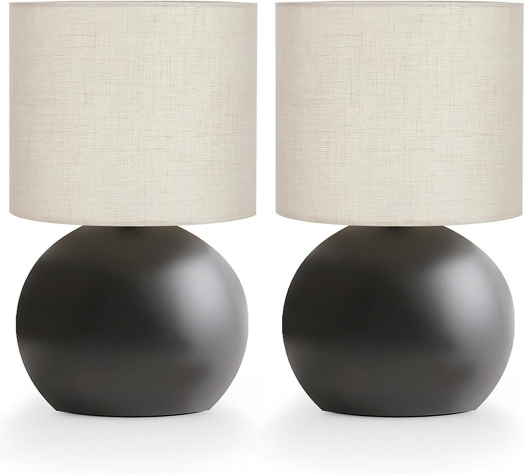 Modern Small Table Lamp Set of 2, Minimalist Nightstand Bedside Lamps with One-Button Inline Switch, 10.4 Inch Desk Light for Bedroom, Living Room,Including Light Bulb Black