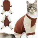DENTRUN Cat Recovery Suit, Kitten Hair Sticky Onesie, Surgical Cone Alternative Shirts for Female Male Cat Recovery After Surgery, Cat Hair Spreading Prevent Clothes Pajama Apparel for Cats Only (Large, Brown)