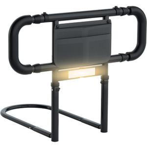 LIUQIBAX Bed Rails for Elderly Adults Safety: Elderly Assistance Products with Adjustable Double Grips, Storage Pocket, Motion Sensor Light, Items for Elderly Bed Rail, Can Withstand 300lb(Black)