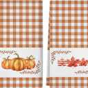Fall Kitchen Towels Orange Pumpkin Maple Autumn Dish Towels Home Farmhouse Thanksgiving Kitchen Decor Set of 2, 18x26 Inch