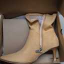 Coutgo Womens Kitten Low Heel Ankle Boots Pointed Toe Side Zipper Short Booties Fall Shoes (8, Khaki)