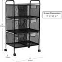 Mind Reader Multipurpose Rolling Cart with Drawers, Office Storage Organizer, Utility Cart, Metal Mesh, Black