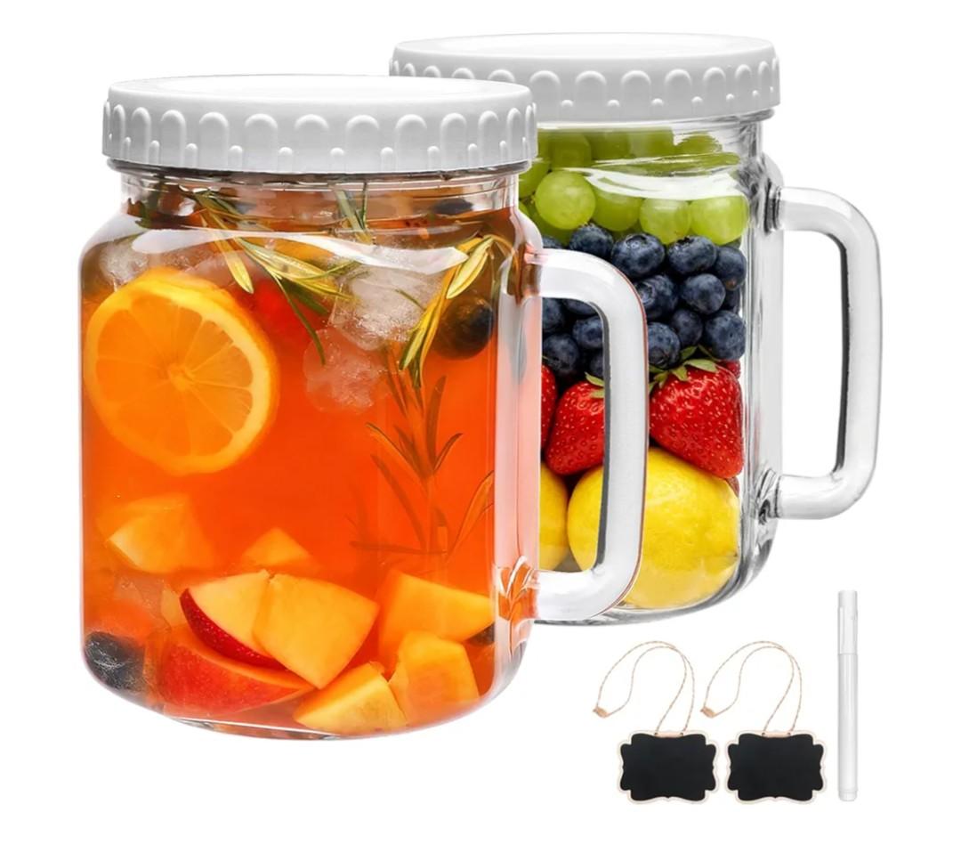Brajttt 2 Pack Wide Mouth Mason Jars,74oz Large Mason Jar with Handle,Sun Tea Glass Jar for Outside,Glass Food Storage Jars For Juice,Sugar, Flour, Pickle, Coffee, Candy