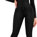 Junlan Full Body Sauna Suit for Women Sweat Jumpsuit Waist Trainers for Women Belly Fat Workout Sweat Suit (Medium, Black)