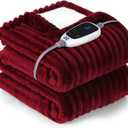 Sealy Heated Blanket Electric Throw, 50"x60" Heating Blanket Throw, 6 Heat Levels & 2-10 Hours Auto-Off Over-Heat Protection, Ribbed Flannel to Sherpa, Machine Washable, Red