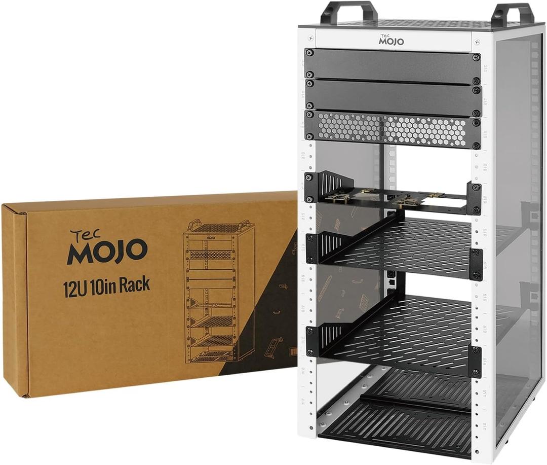 Tecmojo 12U Network Rack, 10 inch Mini Server Rack with 2 Side Translucent Panels & 2 Top Handles, 10.23 inch Deep, for 10 inch IT Equipment & A/V Devices, White