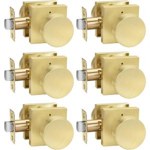 Goldenwarm Privacy Gold Interior Door Knobs, Zinc-Alloy Heavy Duty Interior Door Knobs Bedroom, Contemporary Brass Door Knob Privacy, Brushed Gold Door Knob Interior for Bathroom (6 Pack)