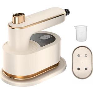 M-MAX Mini Travel Steam Iron for Clothes with Dual Voltage, Portable Lightweight Handheld Steamer, Quick Heat Up, Non-Stick Soleplate, Ideal for Home, Dorm and Sewing (Beige)